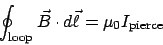 \begin{displaymath}\oint_{\mathrm{loop}}\vec{B}\cdot d\vec{\ell} = \mu_0I_{\mathrm{pierce}}\end{displaymath}