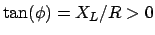 $\tan(\phi) = X_L/R > 0$