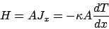 \begin{displaymath}
H = AJ_x = -\kappa A\frac{dT}{dx}
\end{displaymath}