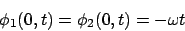 \begin{displaymath}
\phi_1(0,t) = \phi_2(0,t) = -\omega t
\end{displaymath}