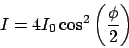 \begin{displaymath}I = 4I_0\cos^2\left(\frac{\phi}{2}\right)\end{displaymath}