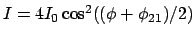 $I = 4I_0\cos^2((\phi+\phi_{21})/2)$